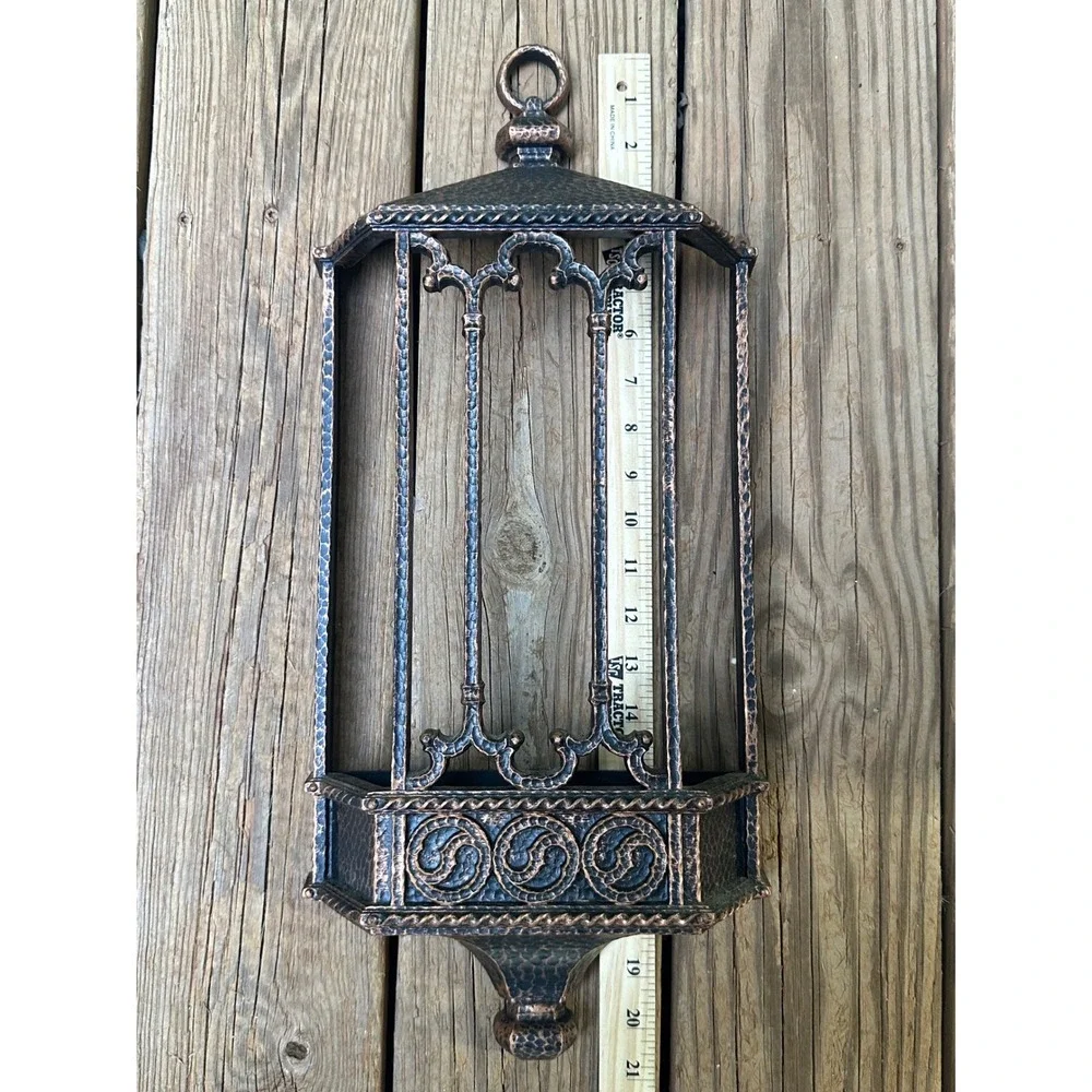 Vintage Bronze Hammered Metal Wall Sconce Lantern Candle Holder Gothic Decor